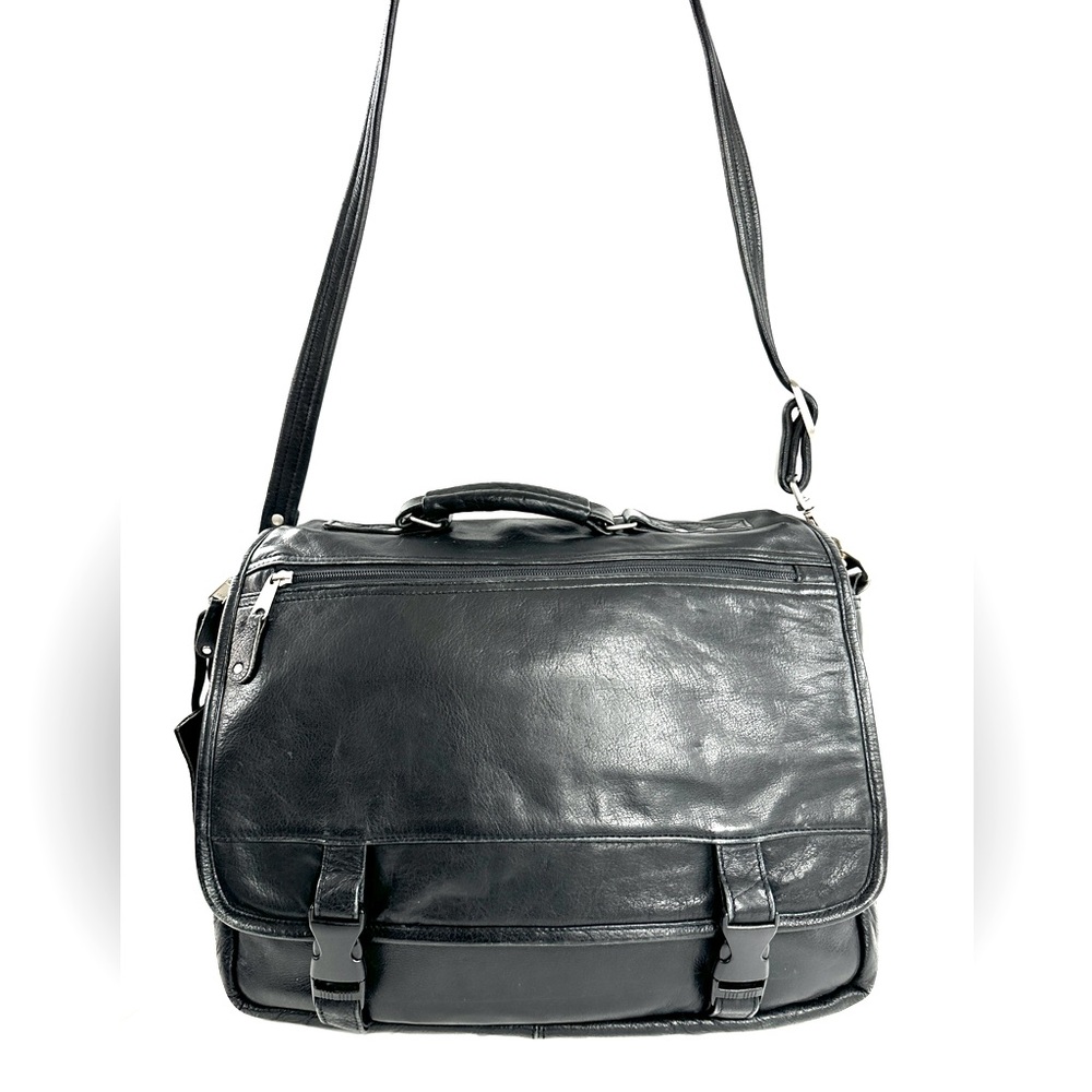 Canyon Outback Leather Goods Black Leather Large Messenger Bag Zip Around